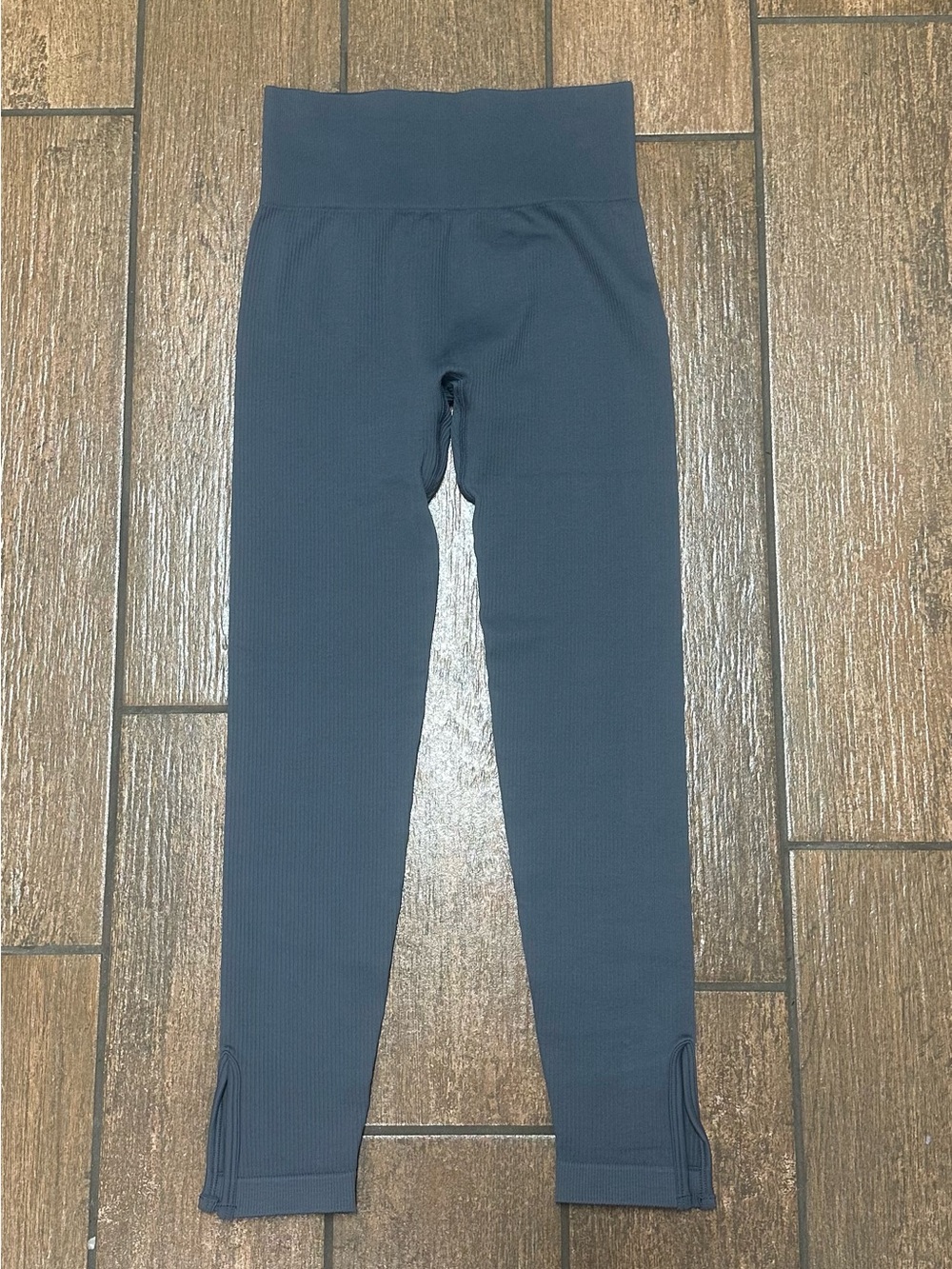 OQQ✨High-Waist Ribbed Leggings in Charcoal Gray - Women